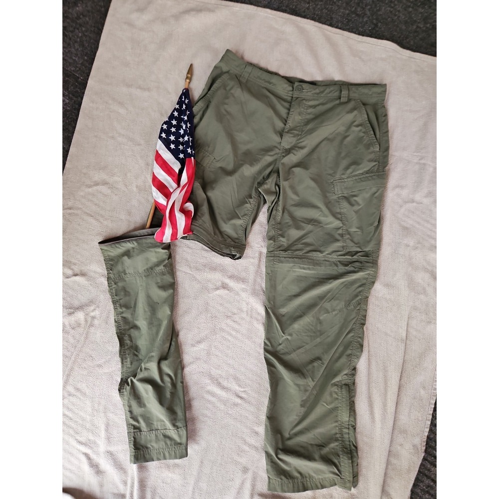 REI Zip-Off Pants Convertible Shorts Cargo Hiking Nylon 36x32 OD Green Excellent